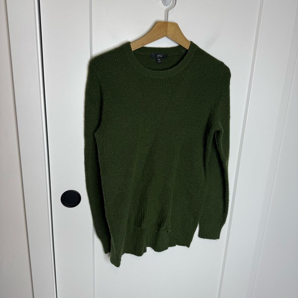 J. Crew High Low Waffle Sweater Coziest Yarn Green Crewneck Size XS